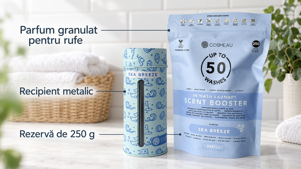 Set granule parfumate Cosmeau Sea Breeze – recipient metalic + rezervă 250 g